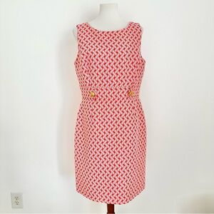 Tahari Levine Orange and White Geometric Midi Sleeveless Dress Size 12